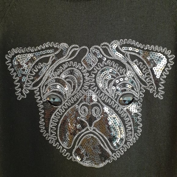 H&M Pug Sequin Alpaca Blend Black Crew Neck Black Sweater Size M - Picture 6 of 10
